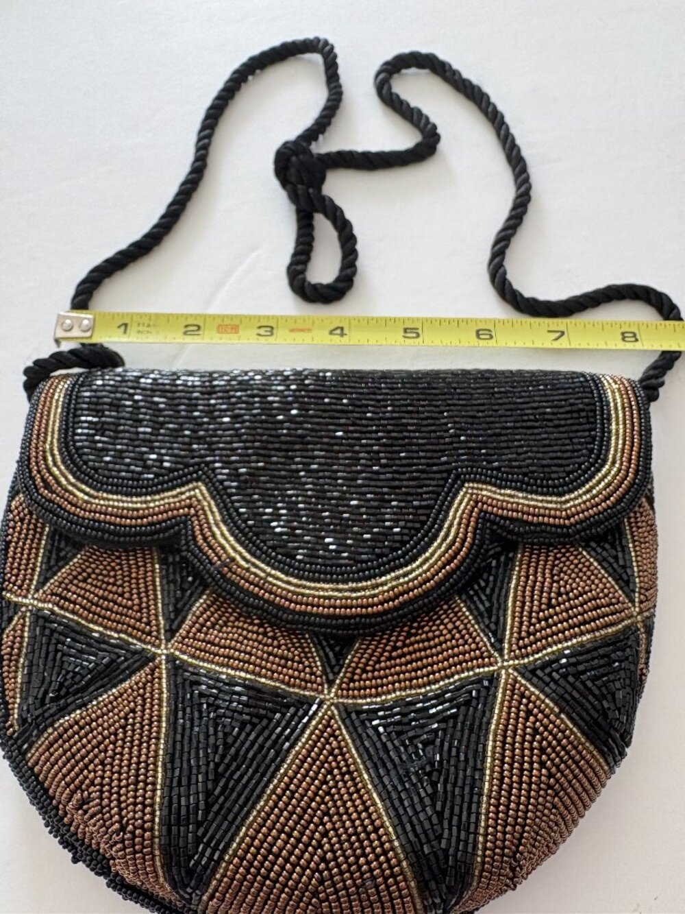 Beaded Evening Shoulder Bag Small Purse Black Bronze Gold Beads Vintage Style